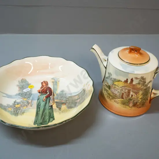 2 pieces of Royal Doulton china - English Country Cottages teapot and Juliette salad bowl D-240