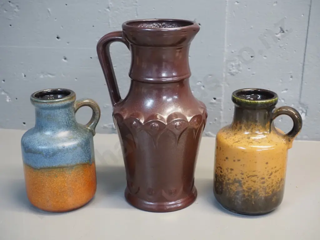 3 German pottery jug vases - tallest is H-260 Image 1++