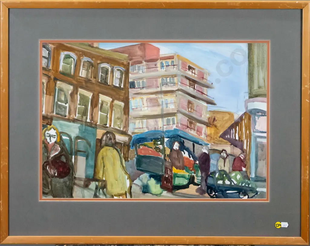 framed watercolour - city scene H-350 W-500 Image 1++