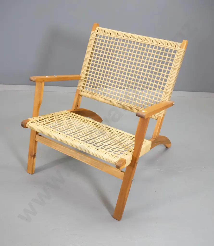 retro timber framed lounge chair with plastic woven cane seat and back H720  W620 D800 Image 1++