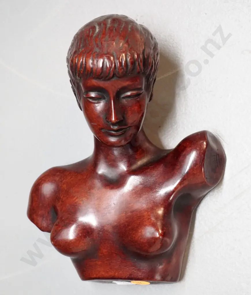 retro 'Achatit' West German faux timber composite wall hanging female bust H-200 W-160 Image 1++