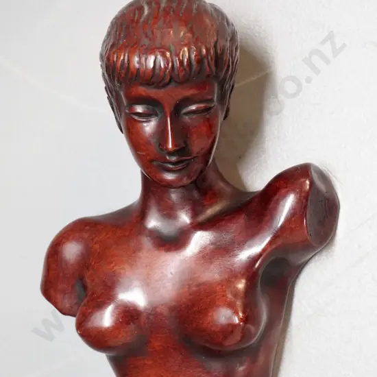 retro 'Achatit' West German faux timber composite wall hanging female bust H-200 W-160
