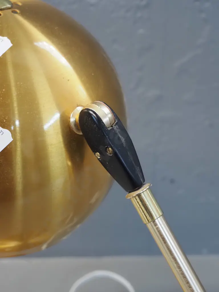 retro gold finish spun aluminium desk / table lamp with tilt adjustable globe shade H-440 Shade D-190 Image 1++