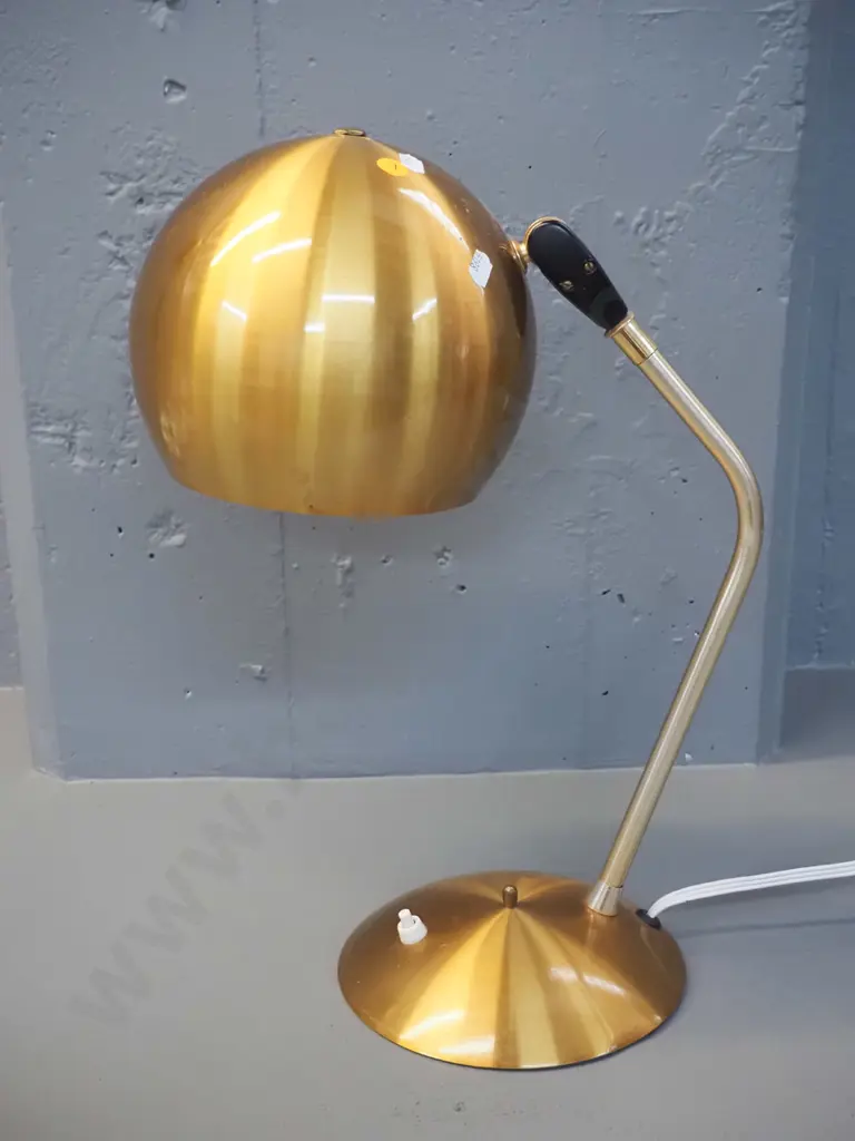 retro gold finish spun aluminium desk / table lamp with tilt adjustable globe shade H-440 Shade D-190 Image 1++
