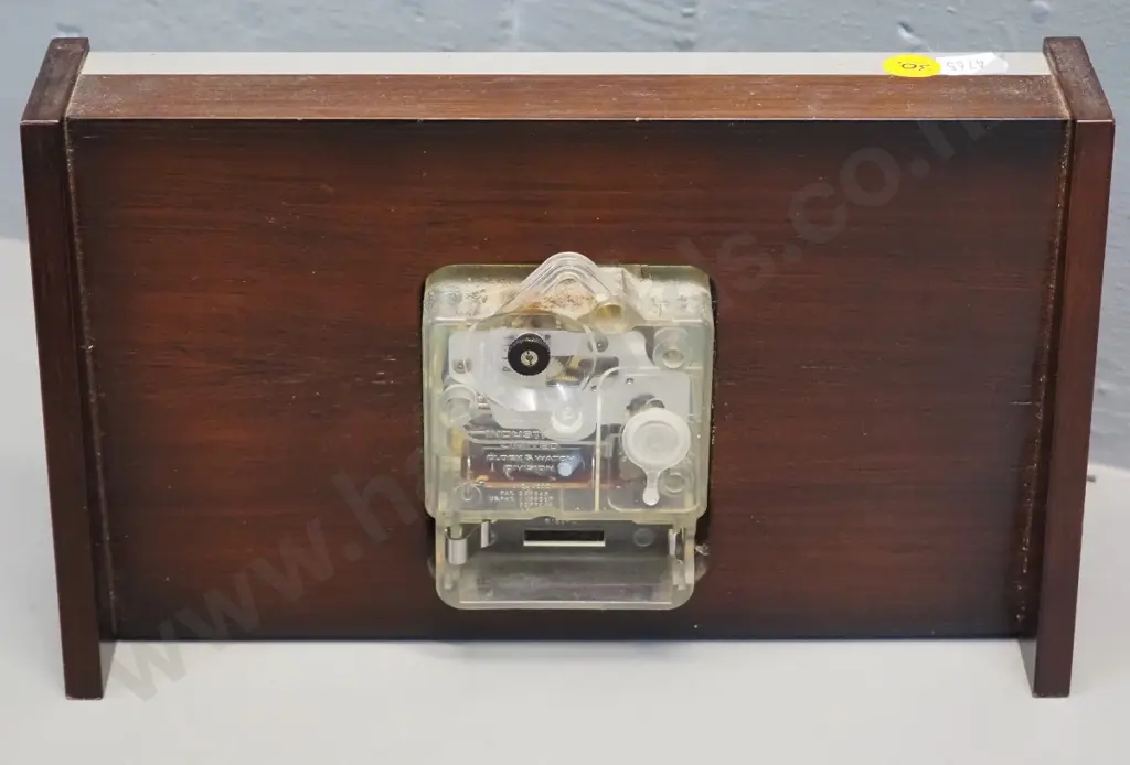 retro Smiths quartz movement mantel clock - timber and polished steel case H150 W250 Image 1++