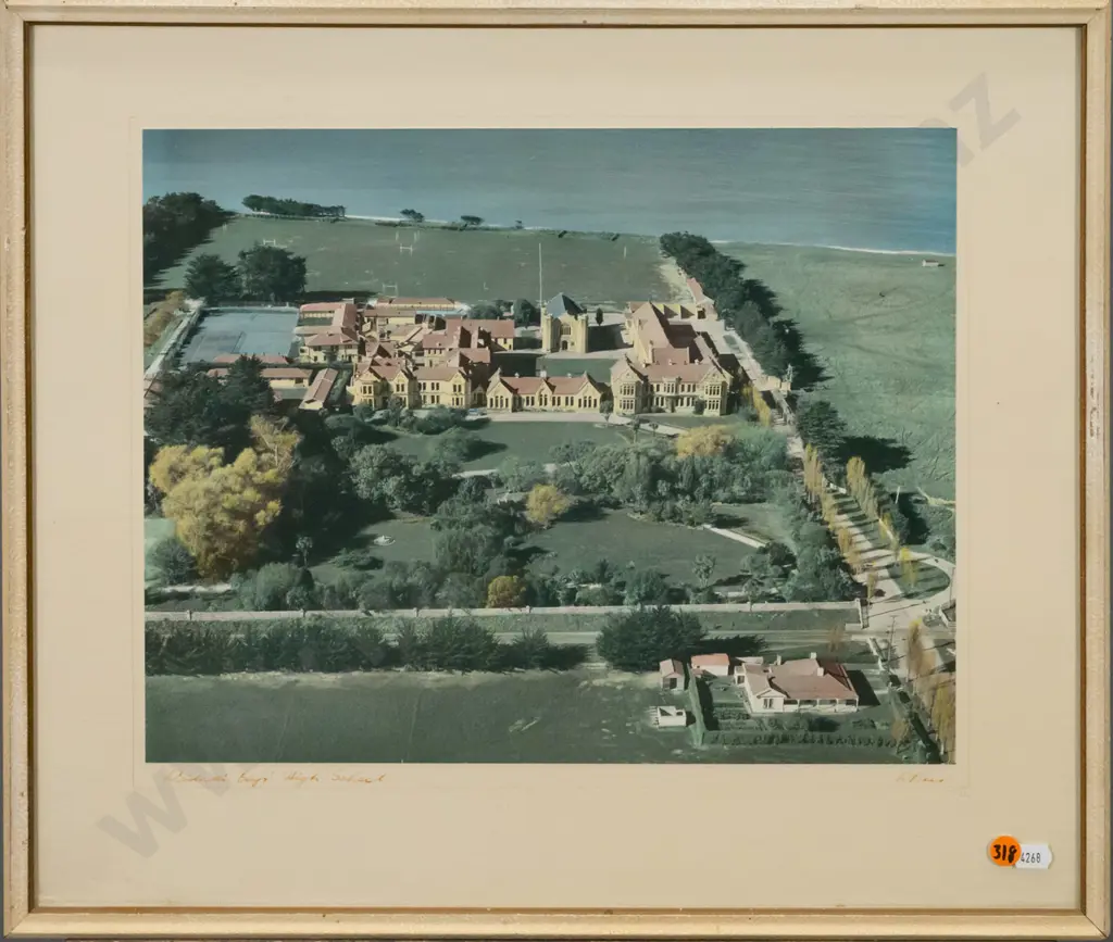 framed Whites Aviation hand coloured photograph - Waitaki Boys High School H-280 W-360 Image 1++