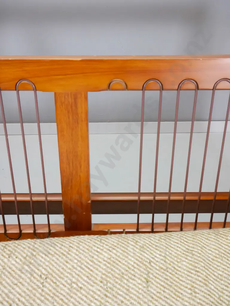 mid-century Don mahogany framed convertible 4-seater divan bed in wool fabric, repairs to frame H800 W2040 D830 Image 1++