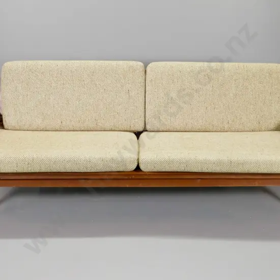 mid-century Don mahogany framed convertible 4-seater divan bed in wool fabric, repairs to frame H800 W2040 D830