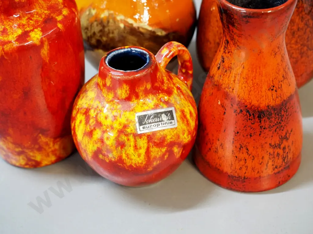 5 small German pottery red/orange/brown vases - tallest is H-140 Image 1++